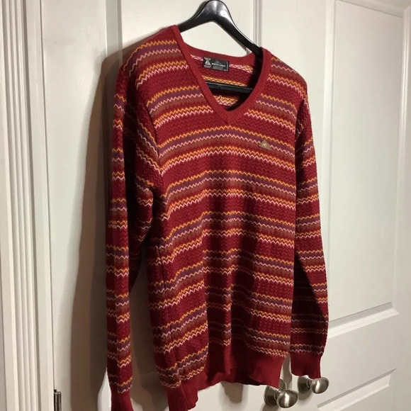 Vintage Monte  Carlo Collection Magna Pure New Wool Red Zigzag Striped Size 42 - Picture 3 of 9